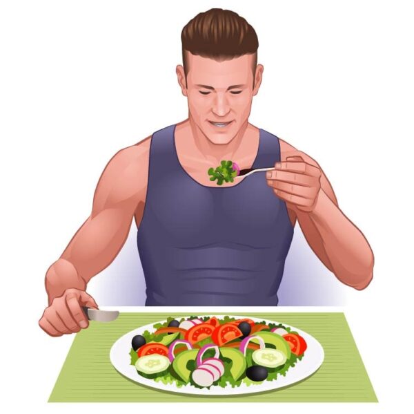 Handsome muscular man in healthy eating food concept
