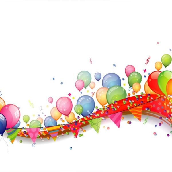 Happy Birthday background with set of colorful balloons and confetti