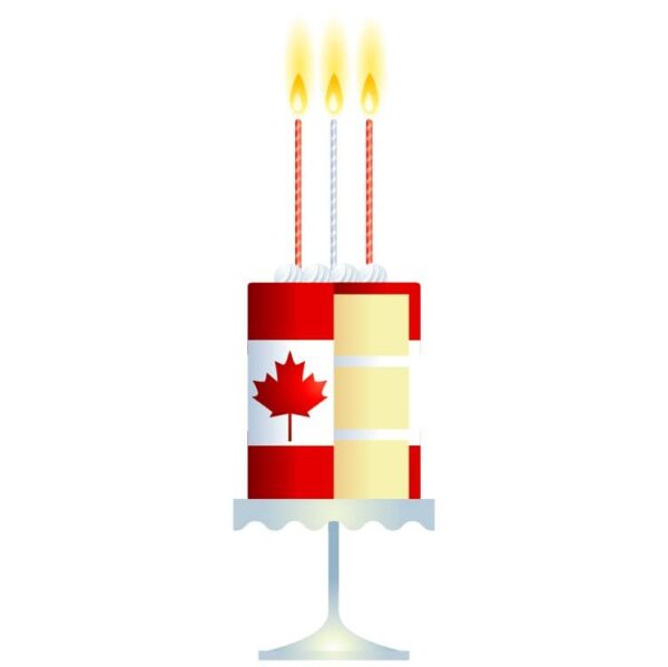 Happy Canada Day birthday cake with the symbol of canada and candles