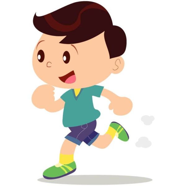 Happy cute little boy running fast