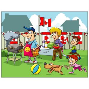 Happy family picnic in canada