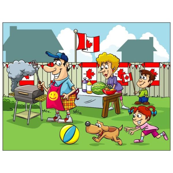 Happy family picnic in canada