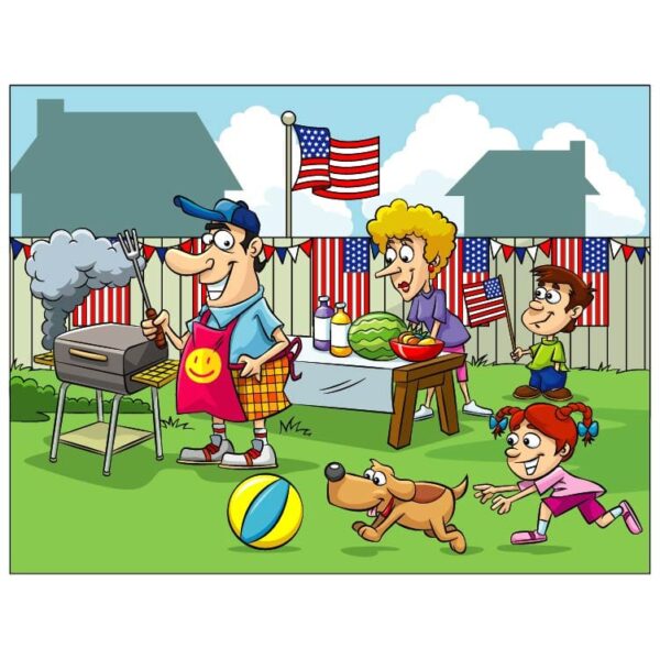 Happy family picnic in united states of america