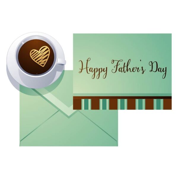Happy fathers day with envelop card and coffee