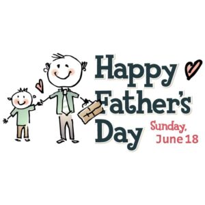 Happy fathers day with father and child cartoon illustration