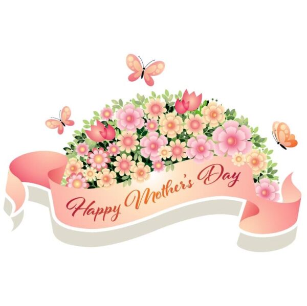 Happy mothers day with flowers and butterflies