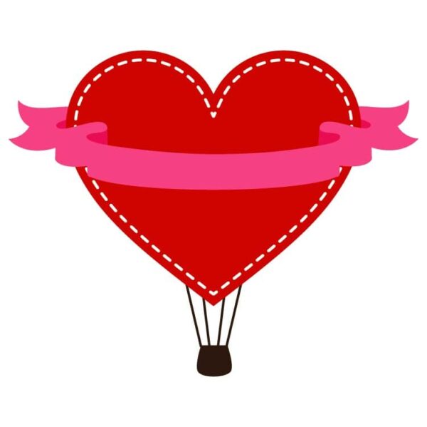 Hot air balloon icon in the shape of heart in flat style isolated on white background