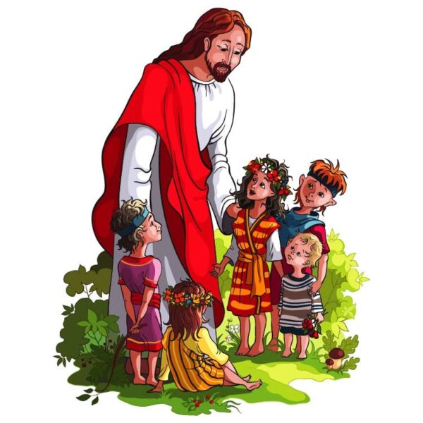 Jesus is teaching little children vector illustration