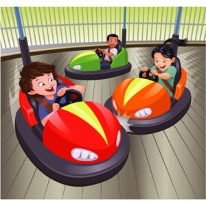 Kids playing car in a theme park