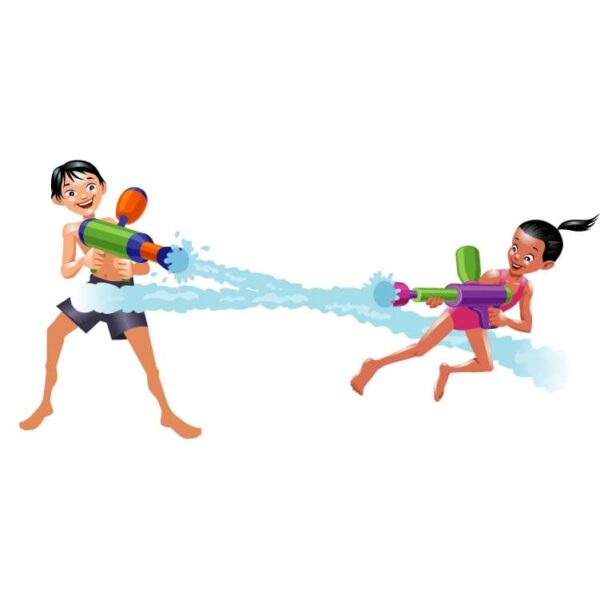 Kids playing with colorful water gun