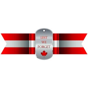 Lest we forget with canada symbol on steel plate and back ribbon