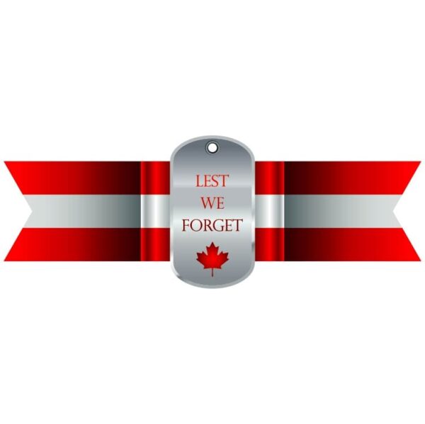 Lest we forget with canada symbol on steel plate and back ribbon