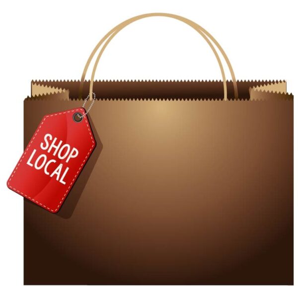 Market shopping bags with shop local tags