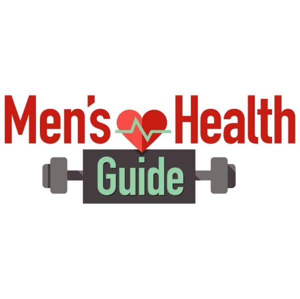 Mens heart health guide with dumbbell and heart beat