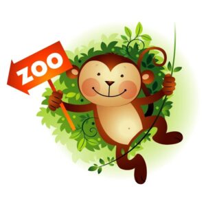 Monkey hanging on tree branch cartoon character