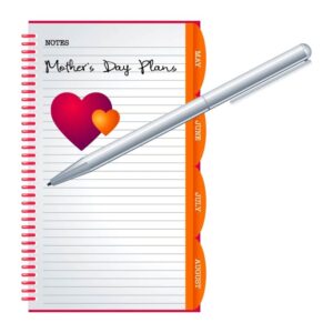 Notebook with template hand drawn red heart and pen