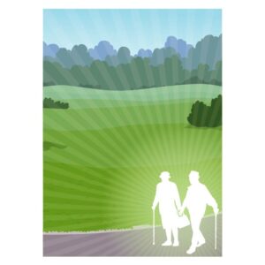 Old men and women walking cartoon with healthy active lifestyle older people