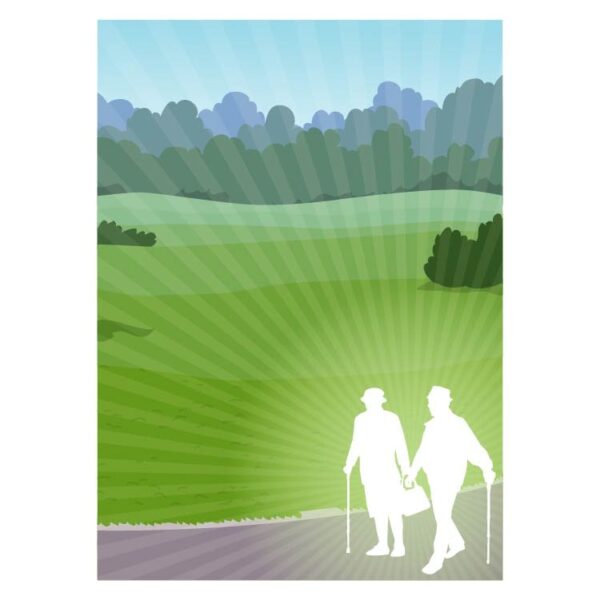 Old men and women walking cartoon with healthy active lifestyle older people