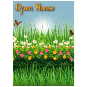 Open house summer meadow with grasses and Flowers with bees vector illustration