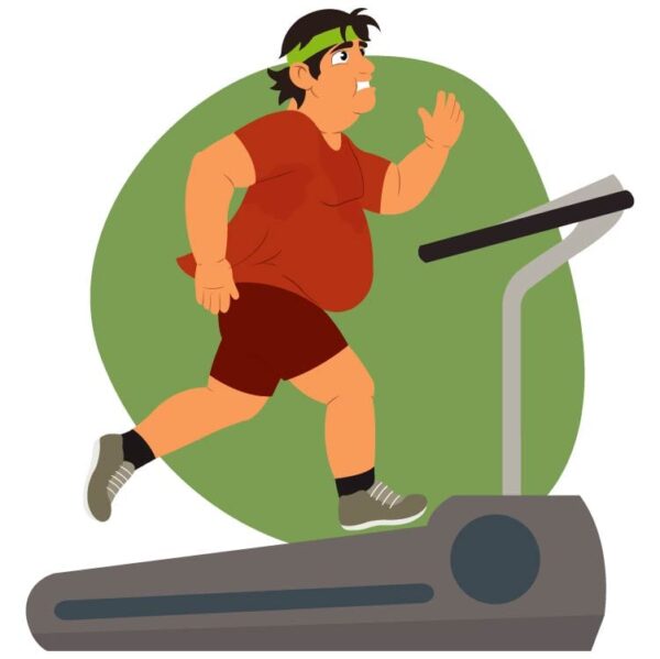 Overweight chubby young man running on treadmill fat man running to lose weight