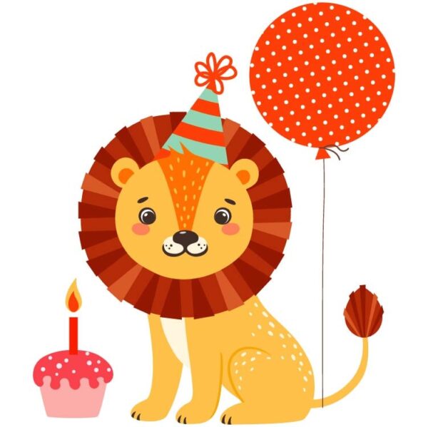 Party set with lion and colorful items