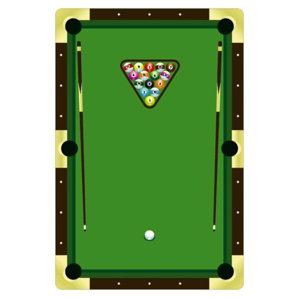 Realistic top view of pool table set of billiard balls and cue with Billiard table and green cloth