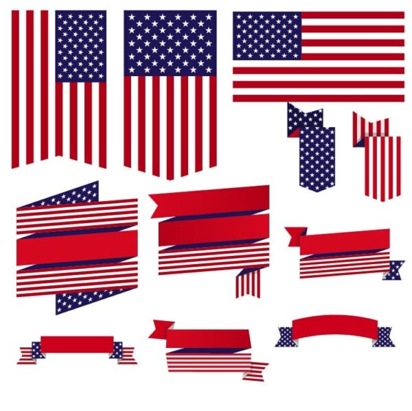 Red white blue american flag ribbons and banners