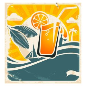 Retro poster template on summer beach for tropical bar