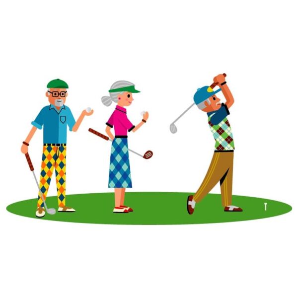Senior Golf player playing with ball and stick in golfer and sport golf club game