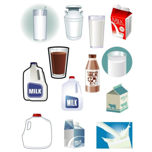 Set of cartoon milk products and drinks vector illustration