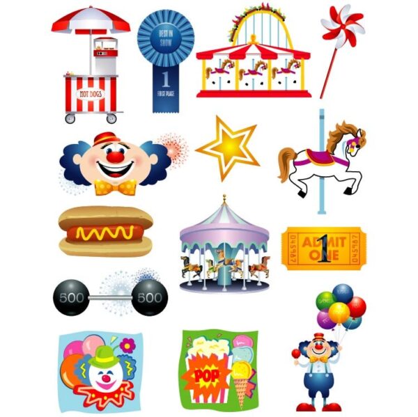 Set of circus items isolated on white background