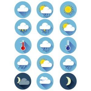 Set of flat color weather icons with long shadow