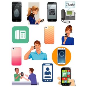 Set of phones and mobile phones vector illustrations