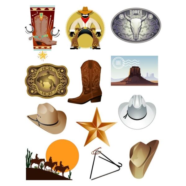 Set of rodeo cartoon items