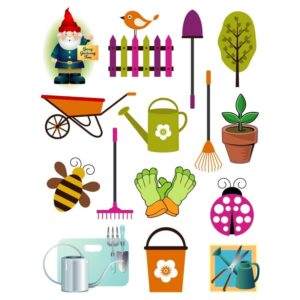 Set of various gardening items