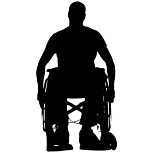 Silhouette of a boy in a wheelchair front view