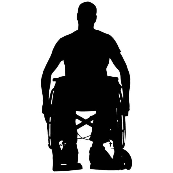 Silhouette of a boy in a wheelchair front view