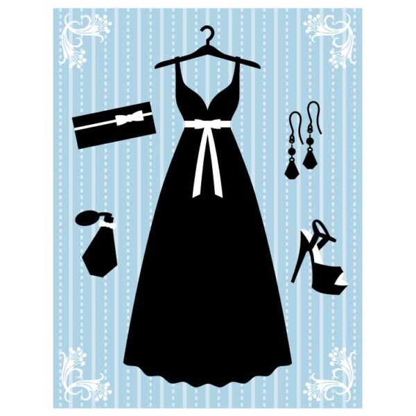 Silhouette style black dress and accessories vector illustration
