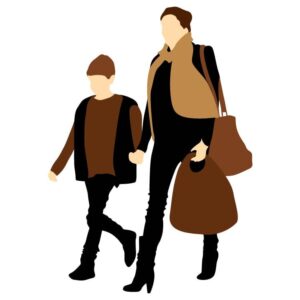 Son and father walking with handbag and shopping bag