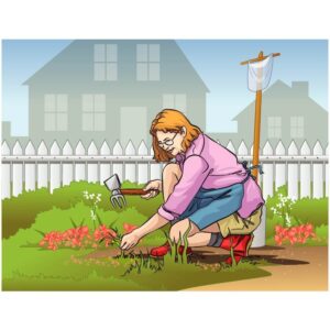 Spring backyard concept with young female fence blooming