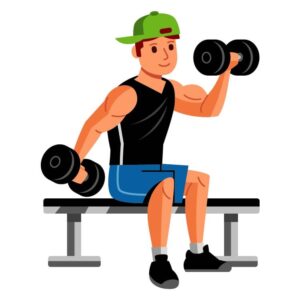 Strong man doing exercise for biceps cartoon illustrations