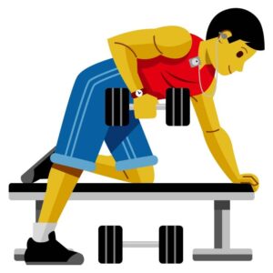 Strong man working out with dumbbells for fitness