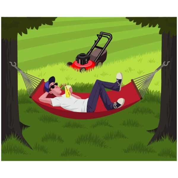 Summer concept with man drinking cocktail in hammock in garden