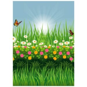 Summer meadow with grasses and Flowers with bees vector illustration