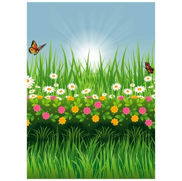 Summer meadow with grasses and Flowers with bees vector illustration