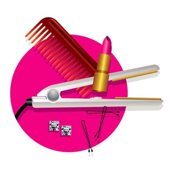 Symbol of ladies salon with comb and Lipstick