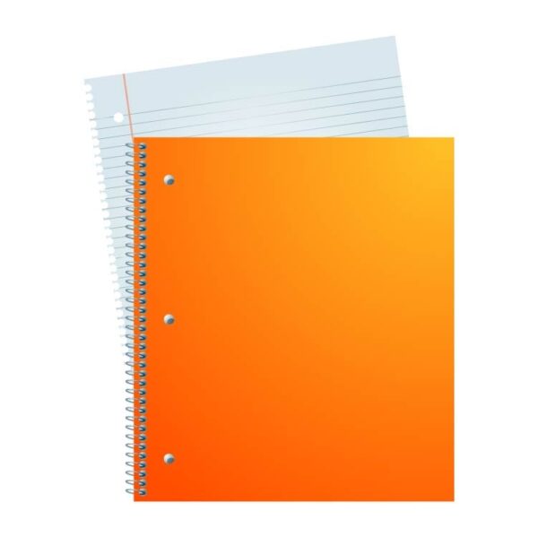 Top view of orange color spiral notebook with page