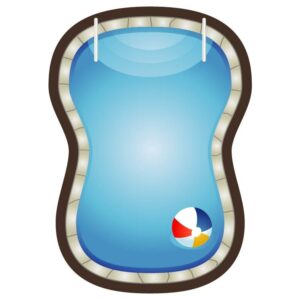 Top view of swimming pool with rubber ring on white background