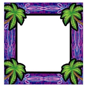 Tropical neon vibes frame with palm tree