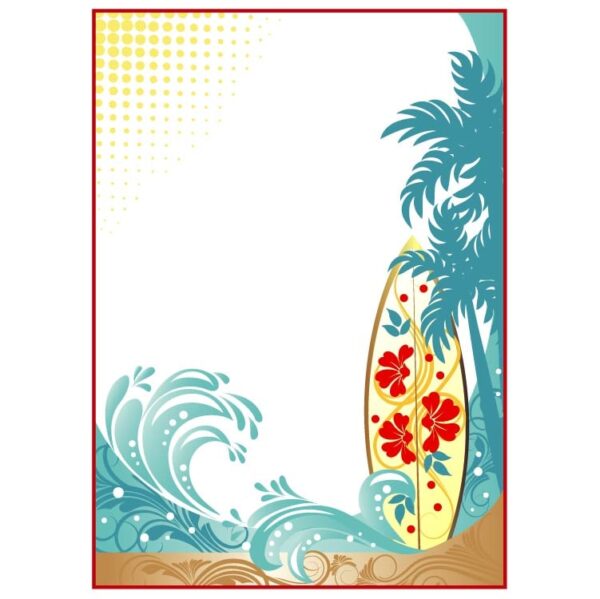Tropical palms on beach among sea waves flourish vector illustration
